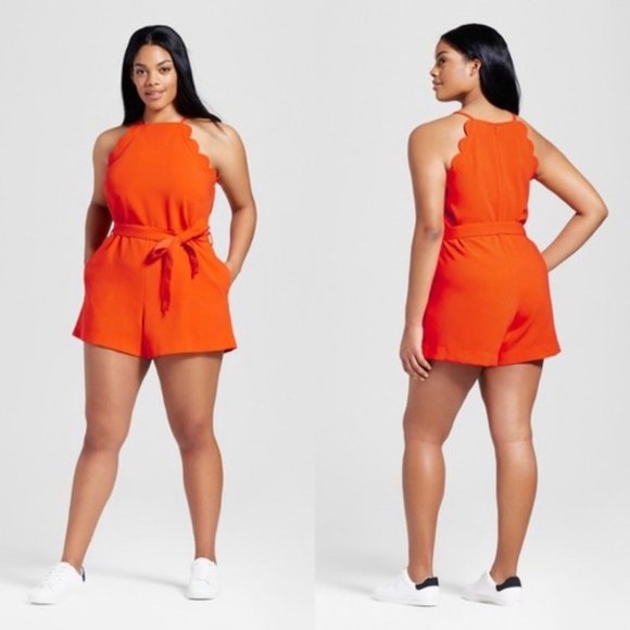 Victoria Beckham for Target Pants - Victoria Beckham Orange Romper Scallop Trim XL